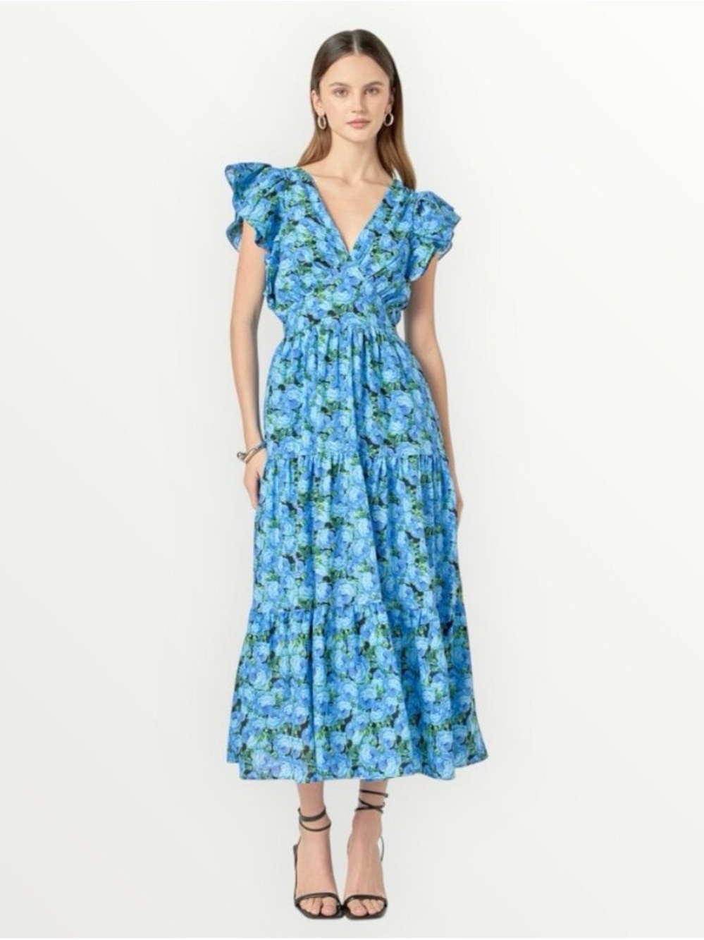 English Factory Blue Floral Open Back Midi Dress NEW